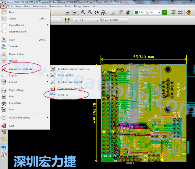 在Kicad的PCB Editor, 點選 File->Fabrication Outputs->BOM File, 即可產(chǎn)生一個 .csv 的Excel 檔案。